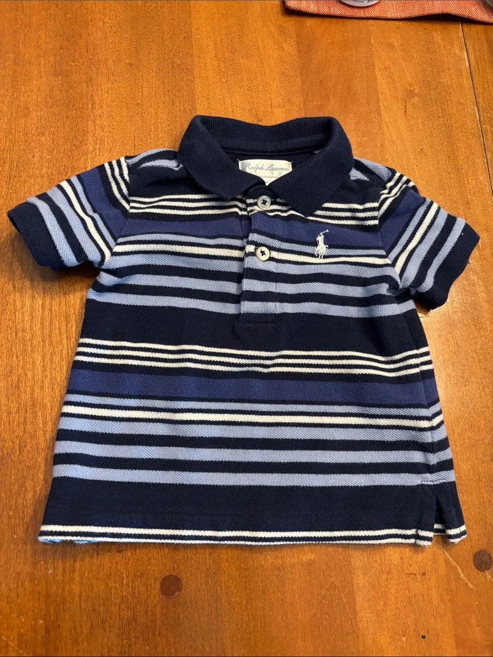 Ralph Lauren Navy & Light Blue Striped Polo Shirt - Kids
